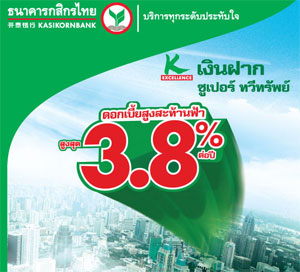2556]เงินฝากซูเปอร์ ทวีทรัพย์ @ ธนาคารกสิกรไทย ดอกเบี้ยสูง 3.80%*  ทางเลือกดีๆฝากประจำแบบรายเดือน